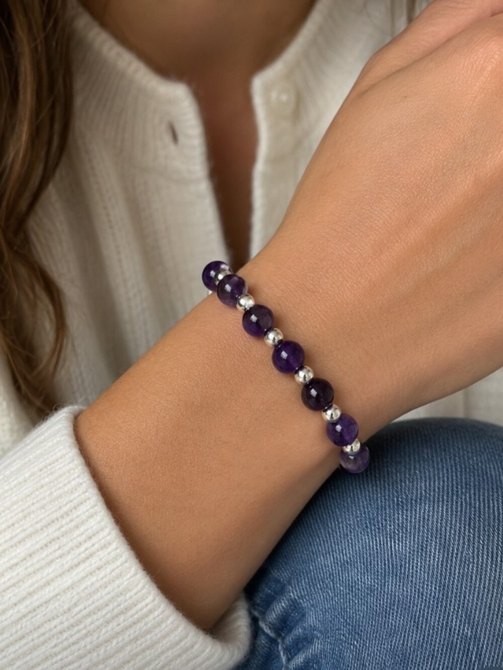 Tiffany Purple Silver Amethyst Beaded Bracelet